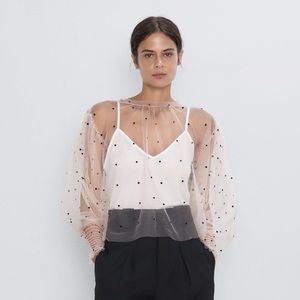 Semi-Sheer Polka Dot Blouse